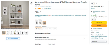 AI-Ameriwood Home Lawrence 4 Shelf Ladder Bookcase Bundle in White
