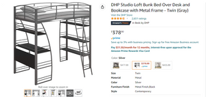 AI-DHP Studio Loft Bunk Bed Over Desk and Bookcase with Metal Frame - Twin (White)