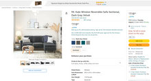 Load image into Gallery viewer, AI-Mr. Kate Winston Reversible Sofa Sectional, Dark Gray Velvet