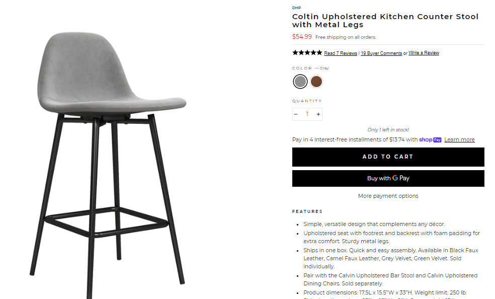 AI-UPHOLSTERED COUNTER STOOL