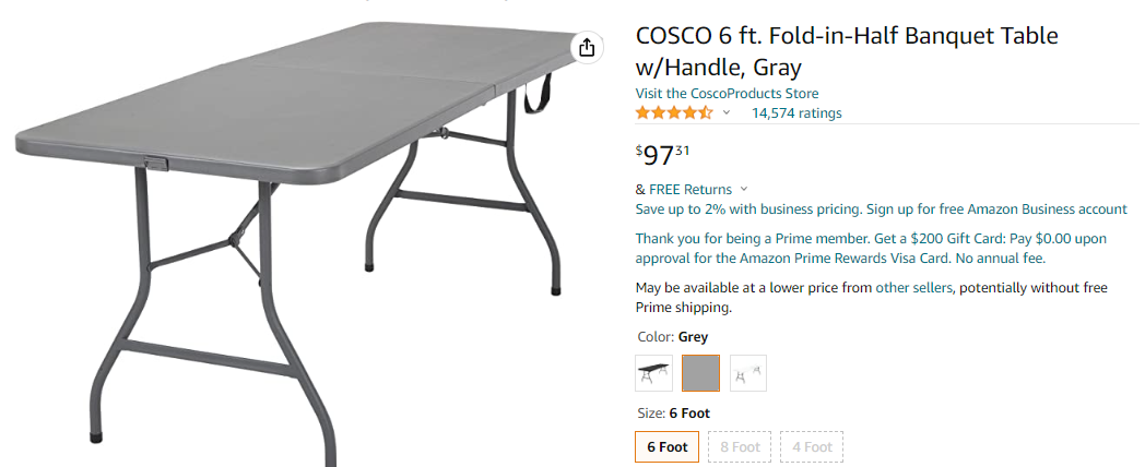 AI-Cosco 6' Signature Series Blow Mold Centerfold Table, Gray