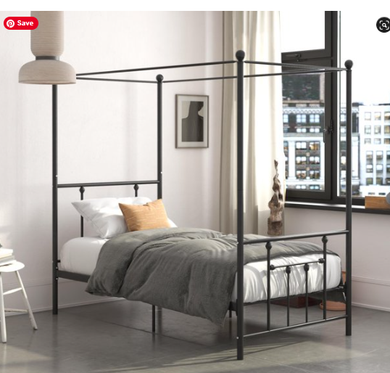 AI-Manila Metal Canopy Bed in Twin Size Frame in Black - DHP