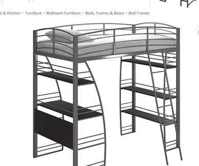 AI-DHP Studio Loft Bunk Bed Over Desk and Bookcase with Metal Frame - Twin (White)