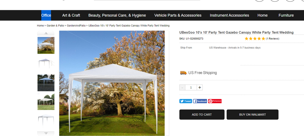 82521002 10'x 10' Party Tent Gazebo Canopy White Party Tent Wedding G26000273