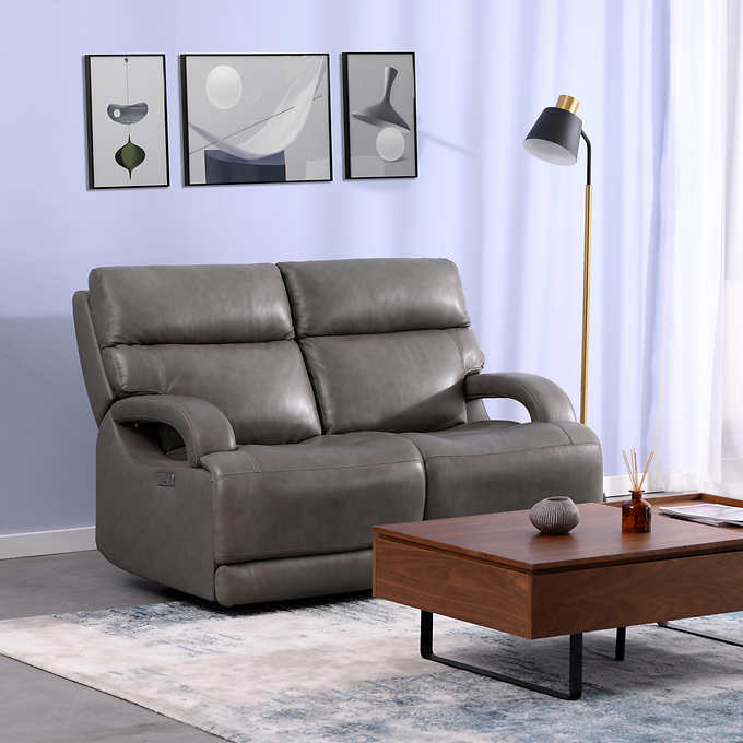 Dovestone Leather Power Reclining Loveseat with Power Headrests